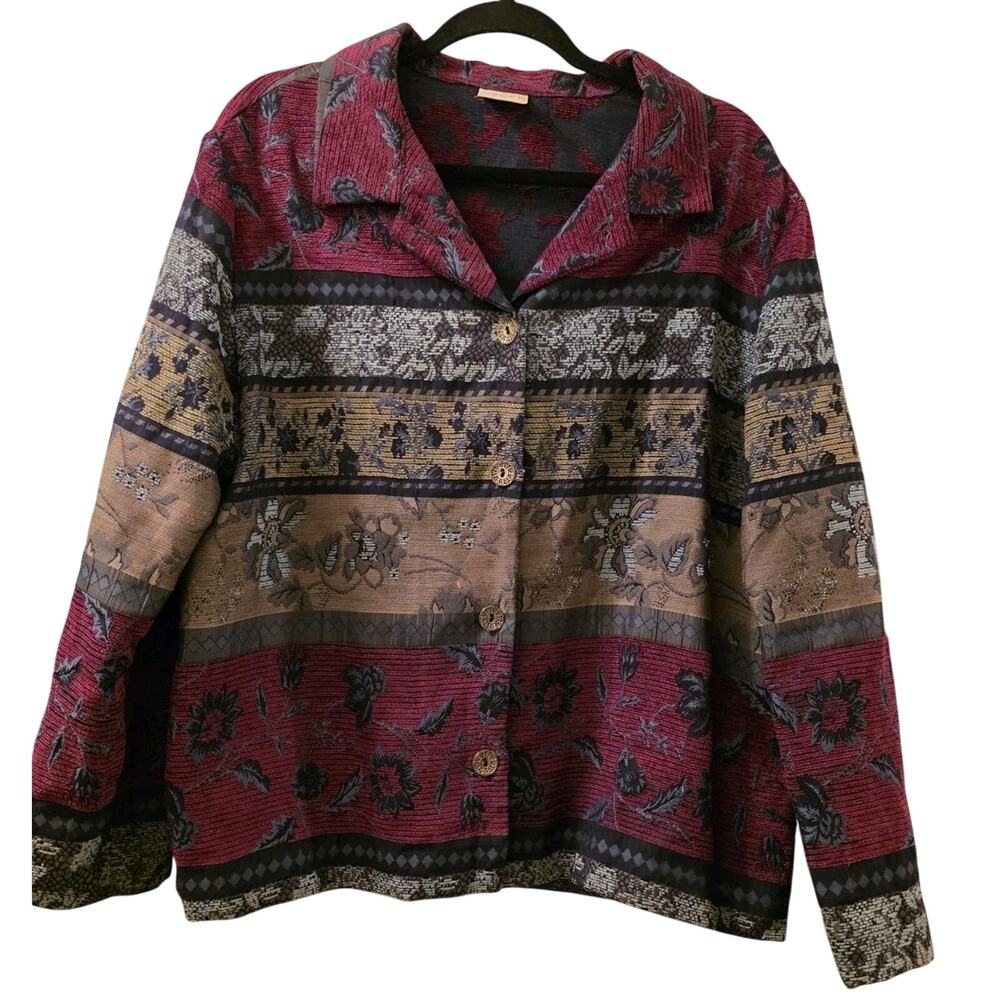 Vintage Koret Floral Tapestry Blazer Jacket Patchwork Multicolored Size 14